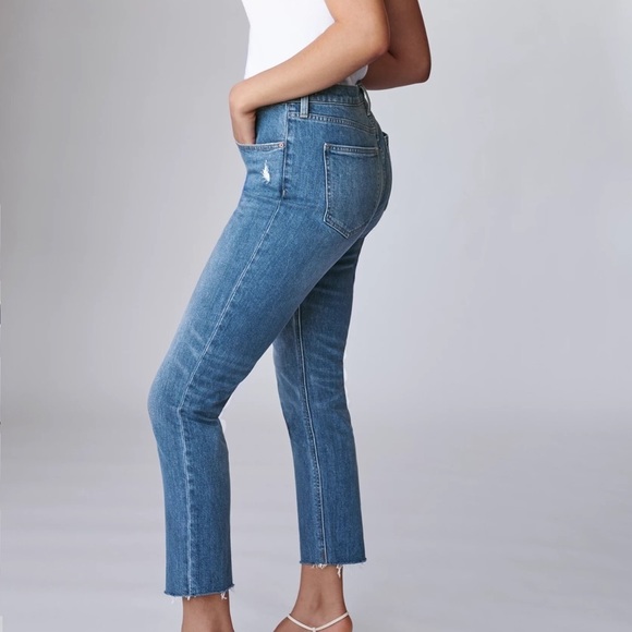 Denim Forum The Yoko High Rise Slim Womans Size 28 In My Bleu L'amour Distressed - Picture 2 of 14